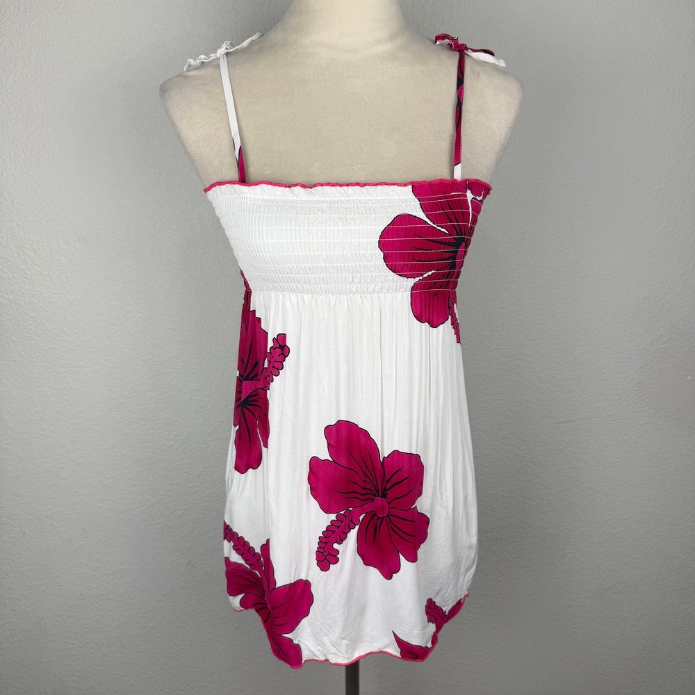Favant Hawaii Hibiscus Smocked Top Tube Fitted Bust (Tag Kids 6 Fits Women XS)